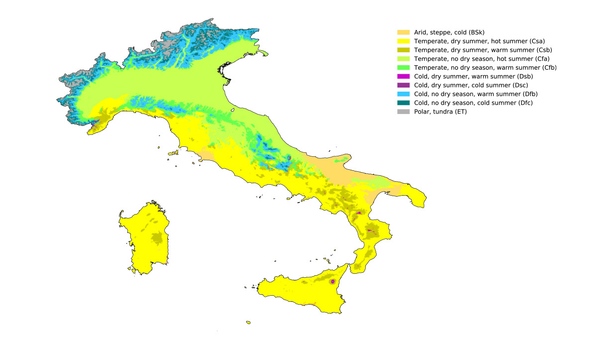 Climate regions in Italy for growing plants