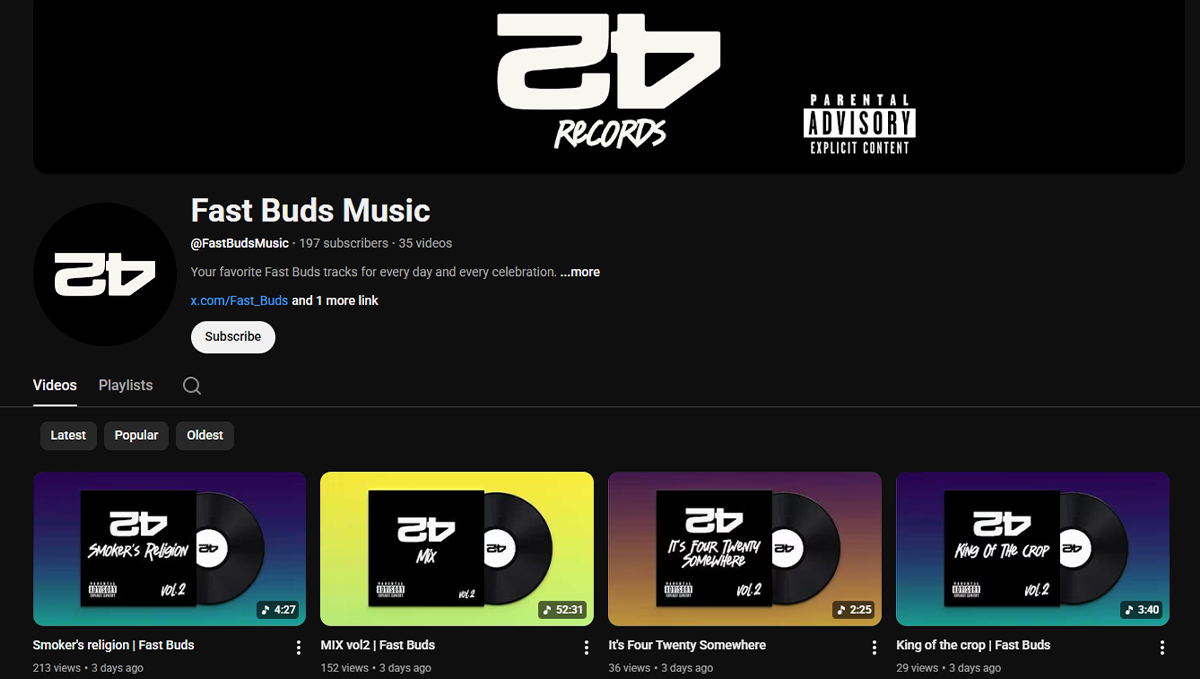 대마초 재배 시간에 완벽한 분위기를 위한 YouTube의 Fast Buds 음악.