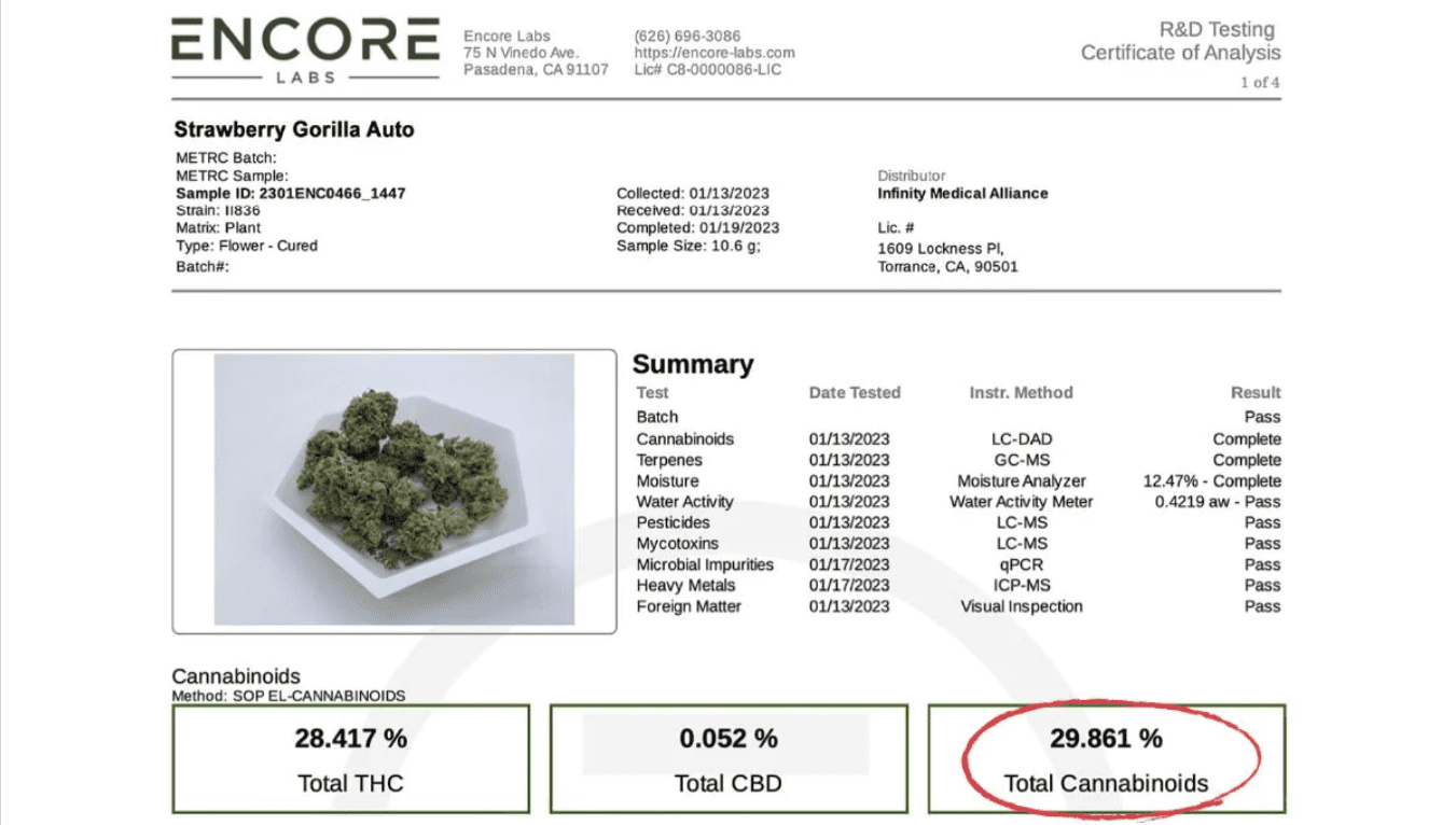 Lab test results of Strawberry Gorilla Auto