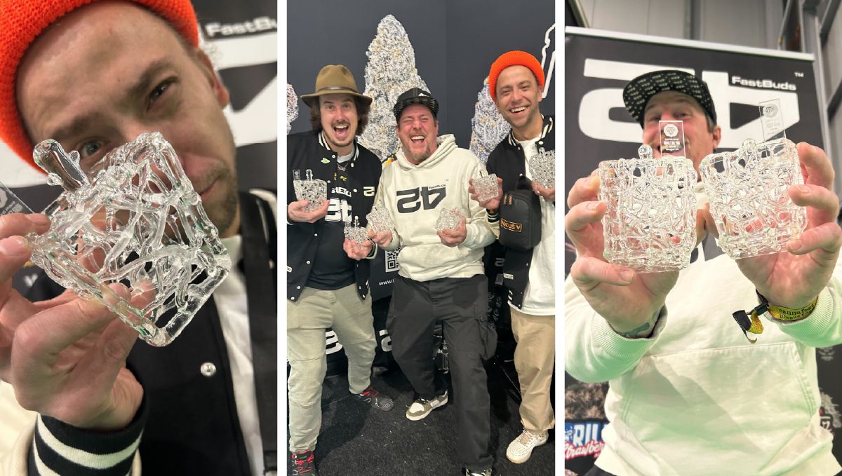 Six unique trophies representing Fast Buds victories in Rosin and Dry Sift categories.