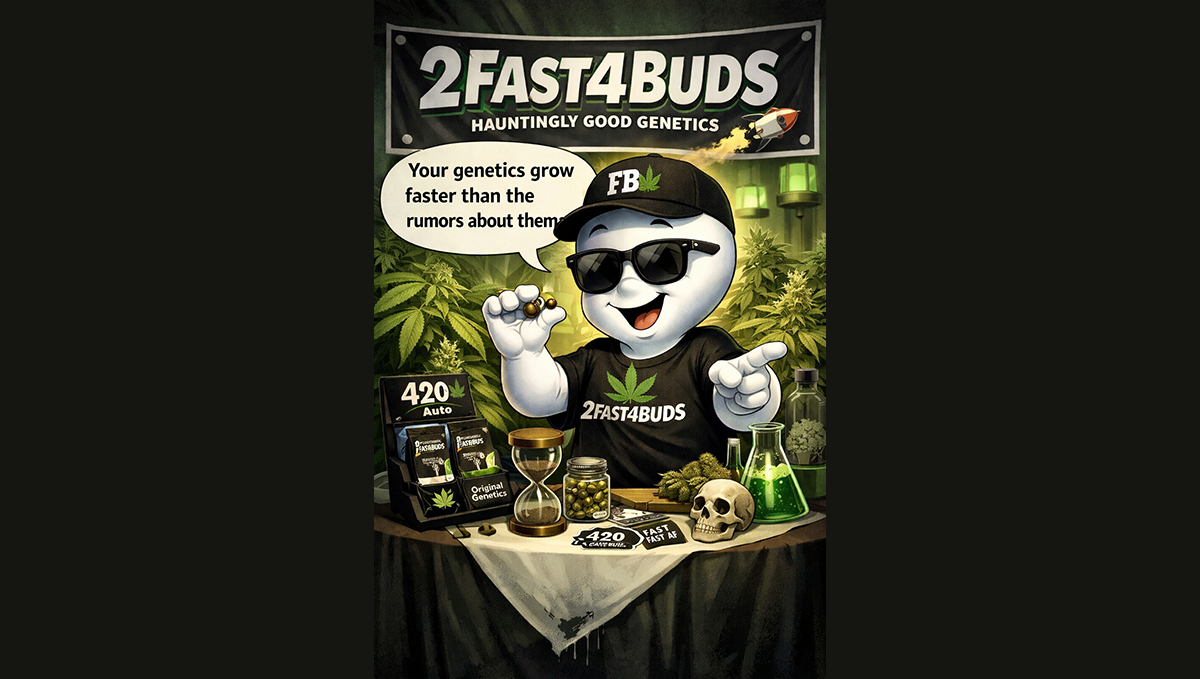 Ein lachender Cannabis-Grower, der ein Meme über frostige Buds teilt.