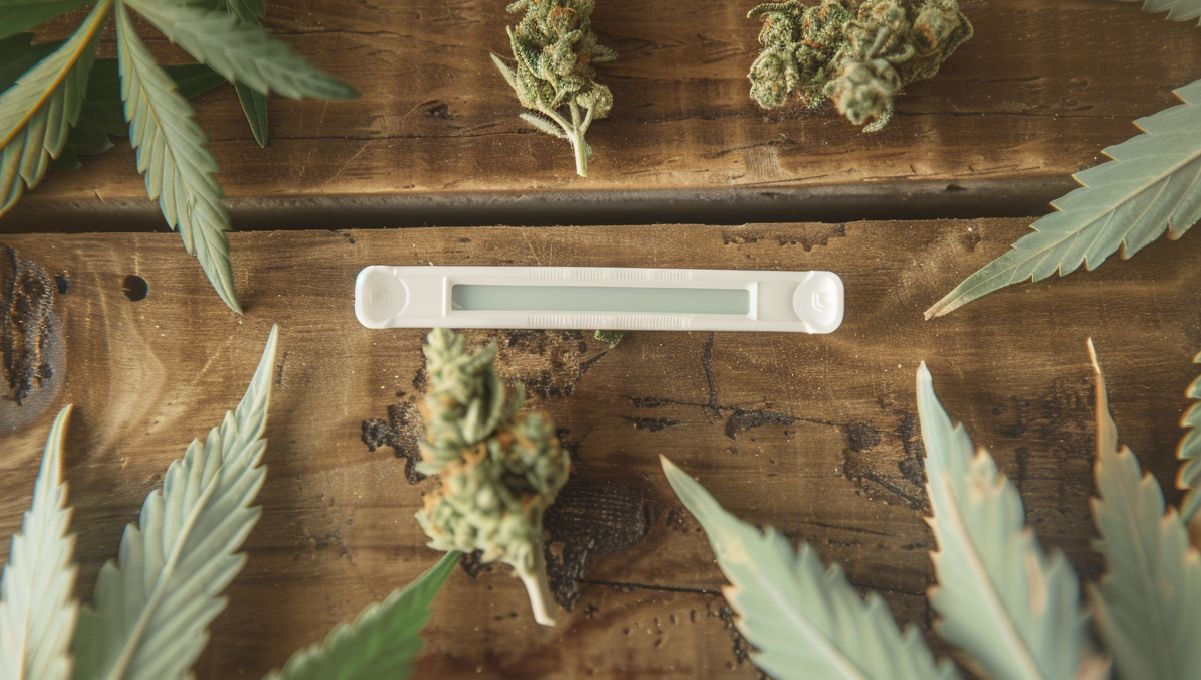 Frauen und Plants: Ein umfassender Leitfaden zu Plants und Frauengesundheit: Marihuana-Blätter, Buds und ein Schwangerschaftstest