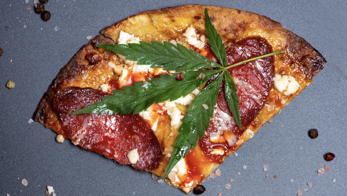 Thailand: A Fast-Food Chain Uses Cannabis Leaves to Top Their Pizzas: A marijuana leaf on a slice of pizza
